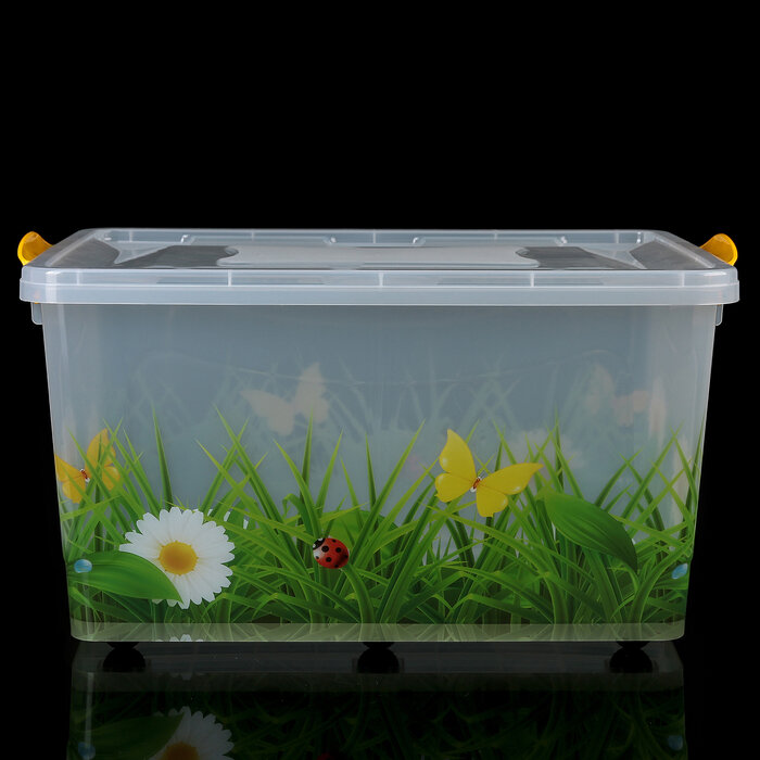 Росспласт Контейнер для хранения с крышкой «Hide box. Трава», 50 л, 60×38×31 см, на колёсиках, микс - фотография № 5