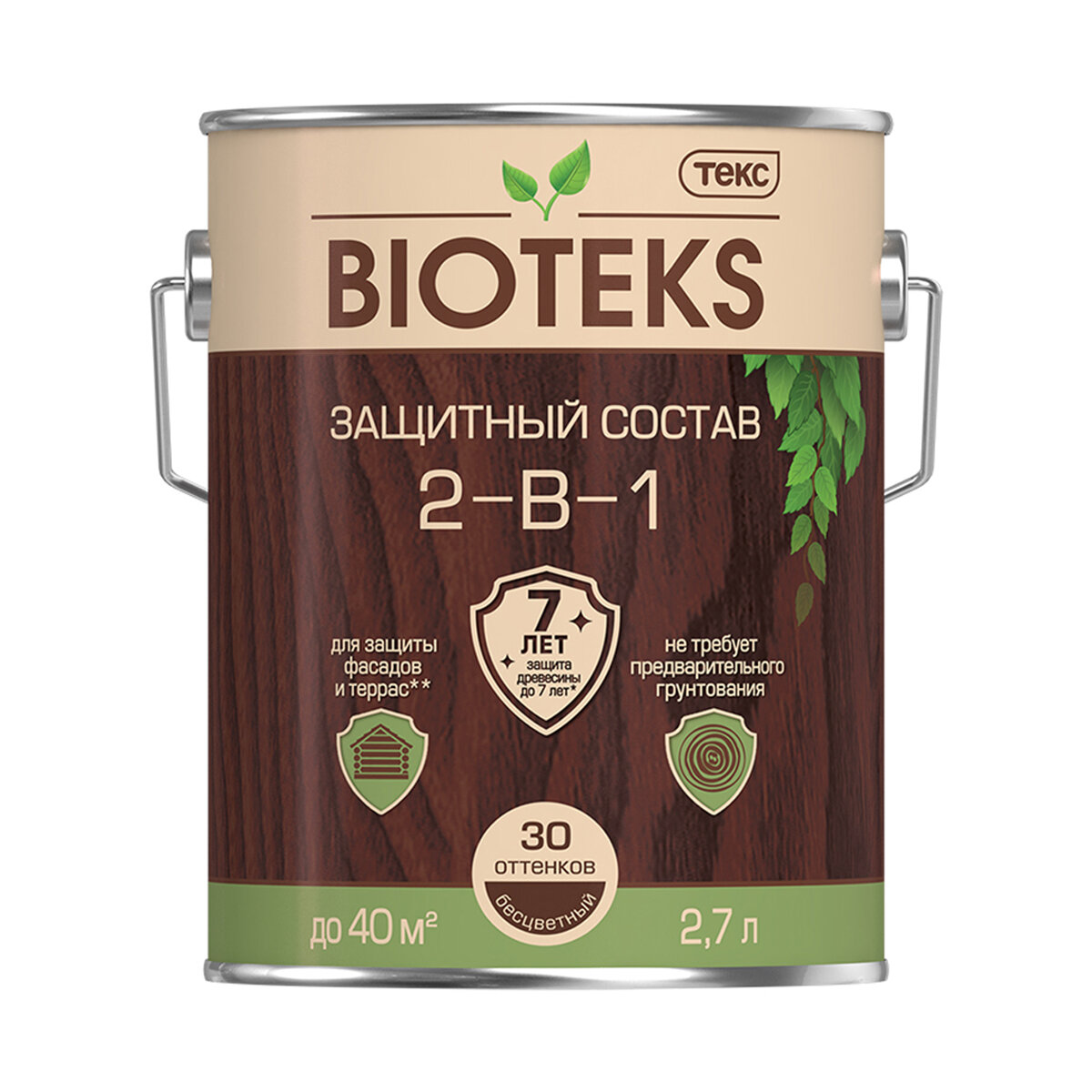 Текс BIOTEKS защитный состав 2-в-1 для наружных работ, орегон (2,7л)