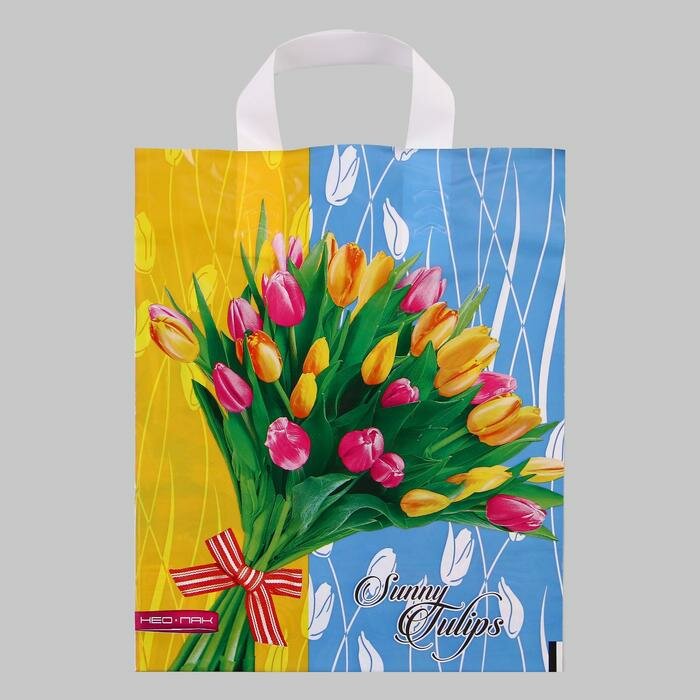 Пакет " Солнечные тюльпаны", полиэтиленовый с петлевой ручкой, 28x34 см, 60 мкм (25 шт)
