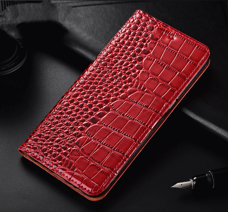 Чехол-книжка MyPads для Huawei Honor 50 / Huawei Nova 9 из натуральной кожи теленка с фактурной прошивкой рельефа кожи крокодила красный.