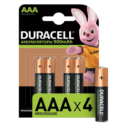 AAA Аккумулятор Duracell Rechargeable HR03-4BL, 4 шт. 900мAч