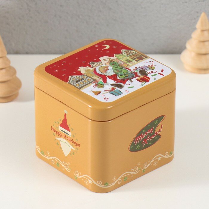 фото Шкатулка металл квадрат "Новогодние хлопушки" 7,5х7,5х6,5 см