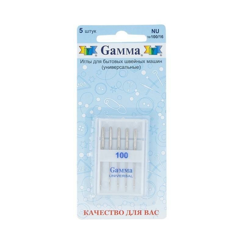 Иглы для швейных машин Gamma NU №100 универсальные 5шт