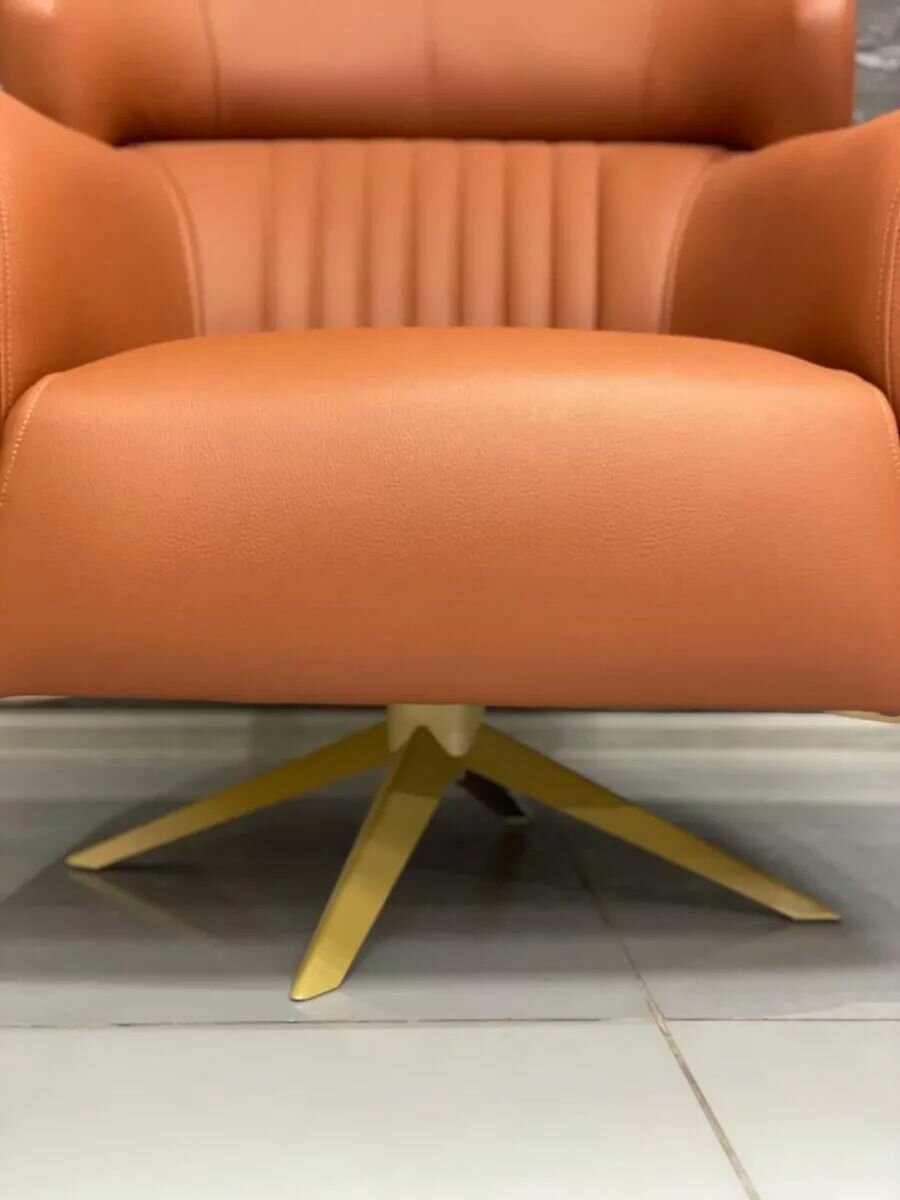 Кресло Carbon/металл, массив, искусственная кожа/коричневый, золотой/80x88x92 см - фотография № 6