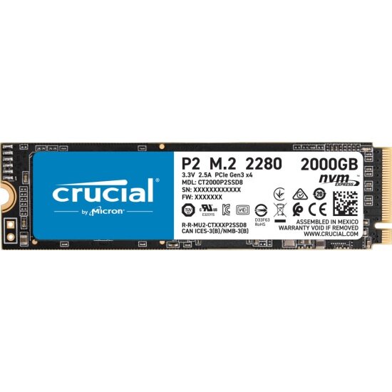 SSD диск CRUCIAL M.2 2280 P2 series 2.0 Тб PCI-E 3.0 x4 QLC CT2000P2SSD8