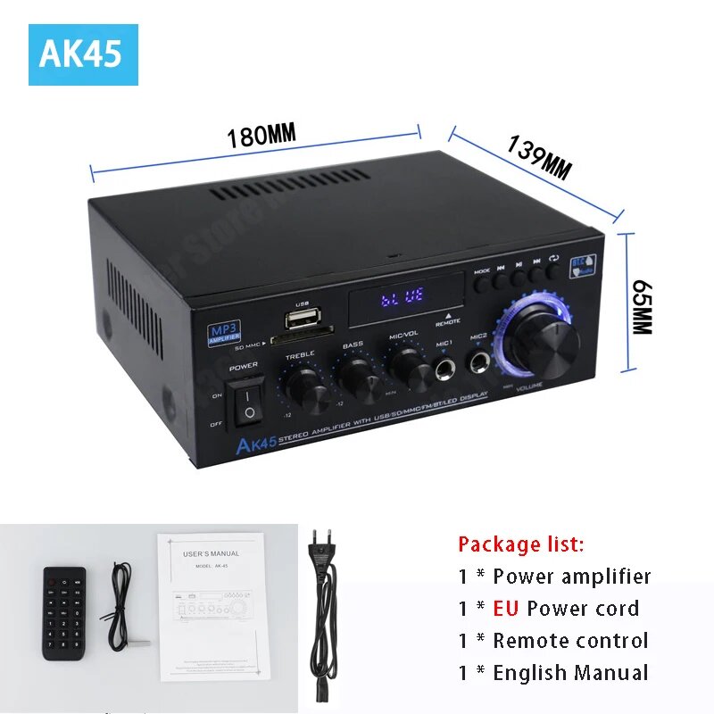 Усилители звука MAOZUA AK35/AK45/AK55 2-канальный Hi-Fi стерео с Bluetooth для домашнего авто караоке FM USB пульт дистанцион...