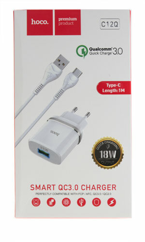 Сетевое зарядное устройство c USB HOCO C12Q Type-c, QC3.0 белое