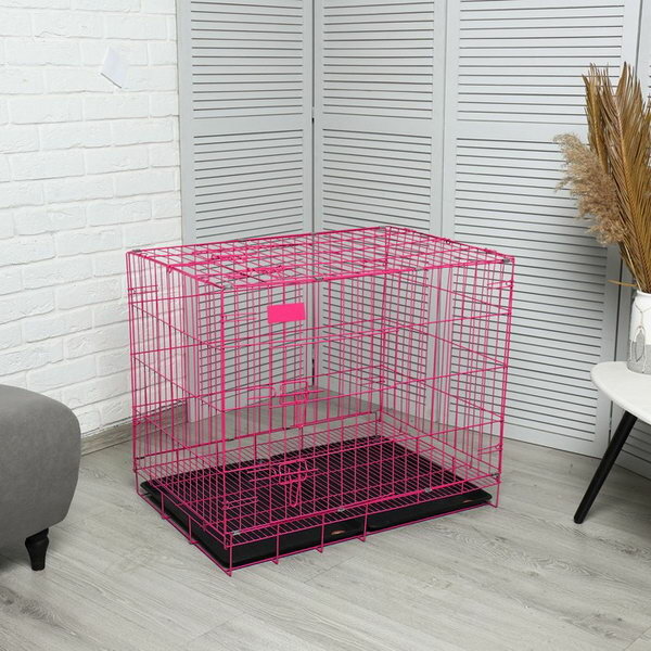 Клетка с люком для собак и кошек, 85 x 60 x 70 см, розовая - фотография № 1