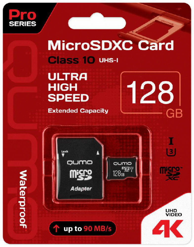 Карта памяти Qumo microSDXC class 10 UHS Class 3 + SD adapter