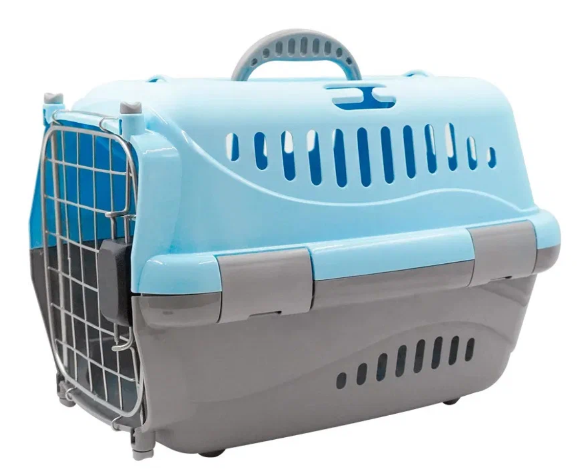 фото Клиппер-переноска для кошек и собак Zooexpress Турне 42х29,5х29 см (S), дверца с фиксацией, голубая