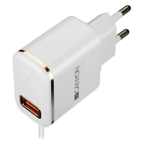 Сетевое зарядное устройство Canyon CNE-CHA043WR, USB, 8-pin Lightning (Apple), 2.1A, белый/золотистый