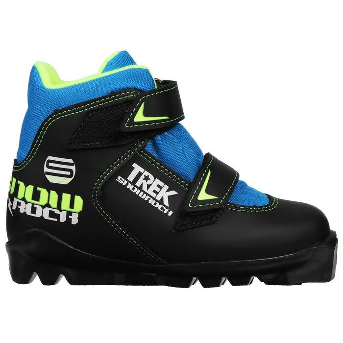 Trek Ботинки лыжные TREK Snowrock, SNS, искусственная кожа, цвет чёрный/синий, лого лайм-неон/белый, размер 29