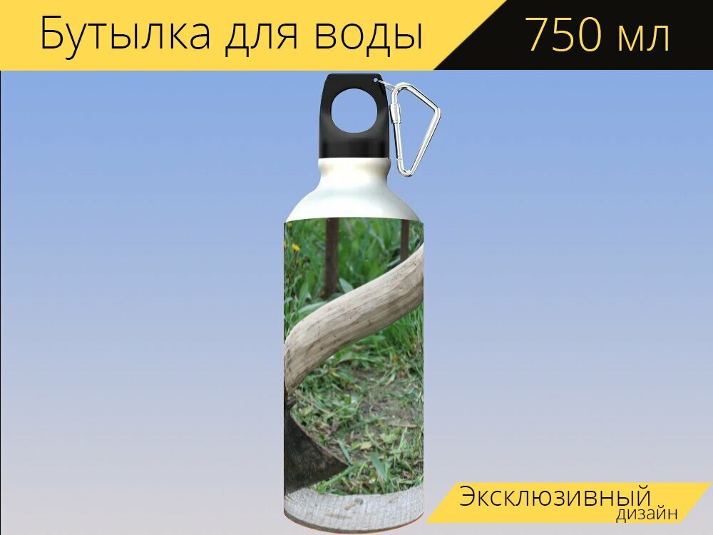 Бутылка фляга для воды "Топор, колун, инструмент" 750 мл. с карабином и принтом