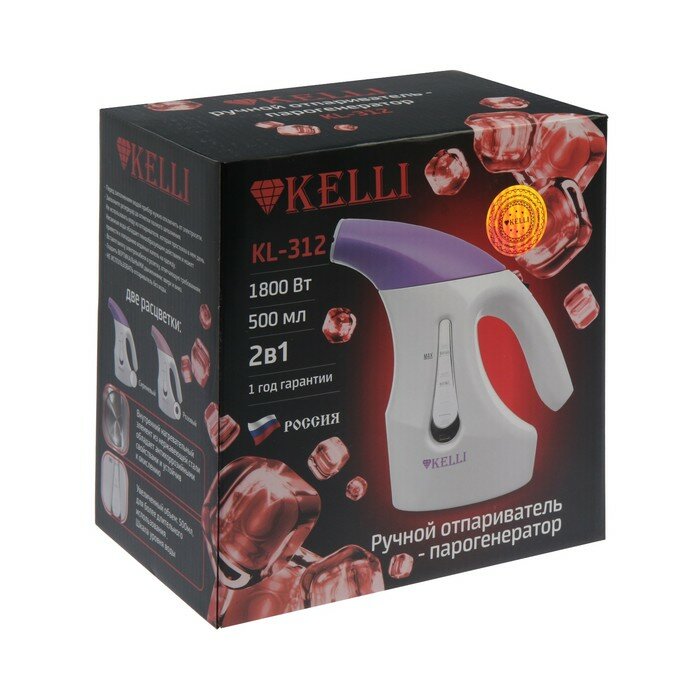 Отпариватель KELLI KL-312, ручной, 1800 Вт, 500 мл, насадка чайник, бело-розовый (1шт) - фотография № 7