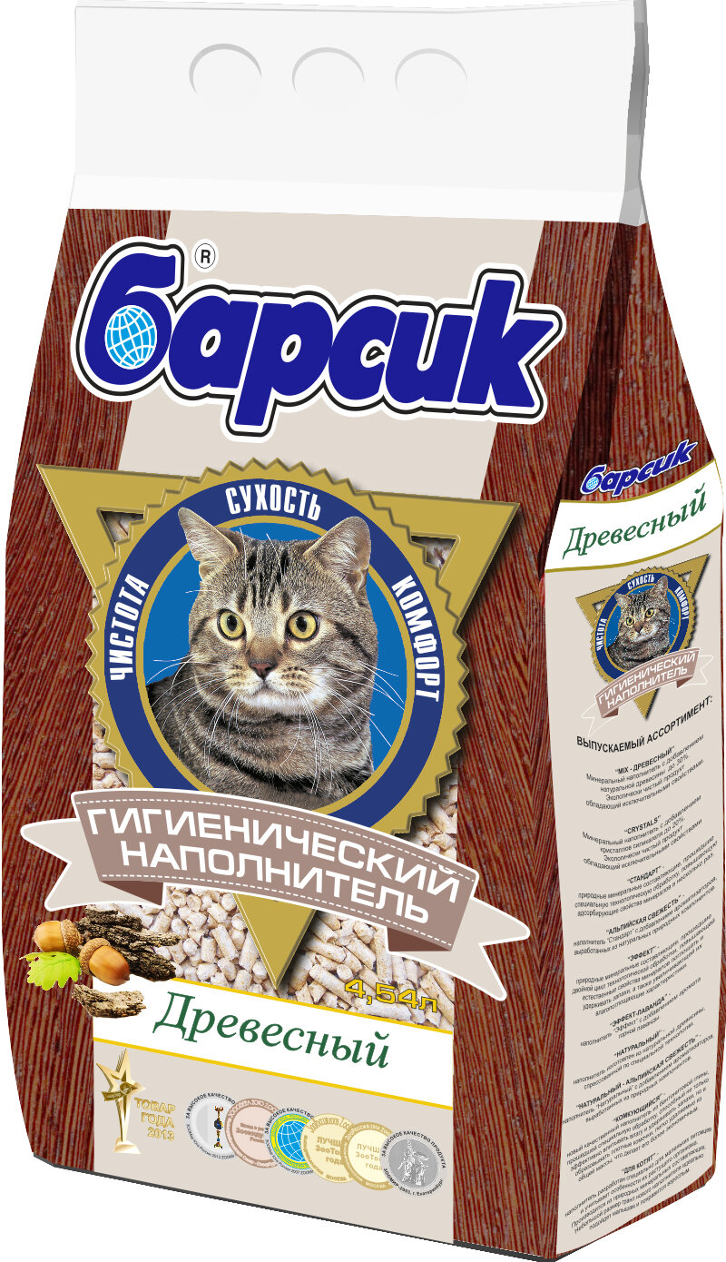 Наполнитель Барсик Древесный для кошек, впитывающий, 15 л, 8.9 кг