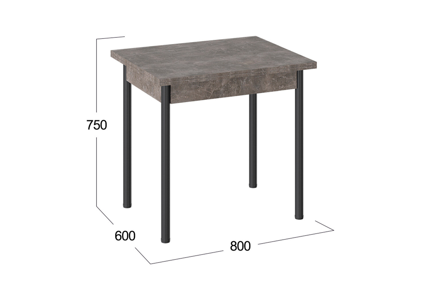 Кухонный стол раздвижной Hoff Родос, 80(120)х75х60 см, цвет ателье тёмный, чёрный муар - фотография № 9
