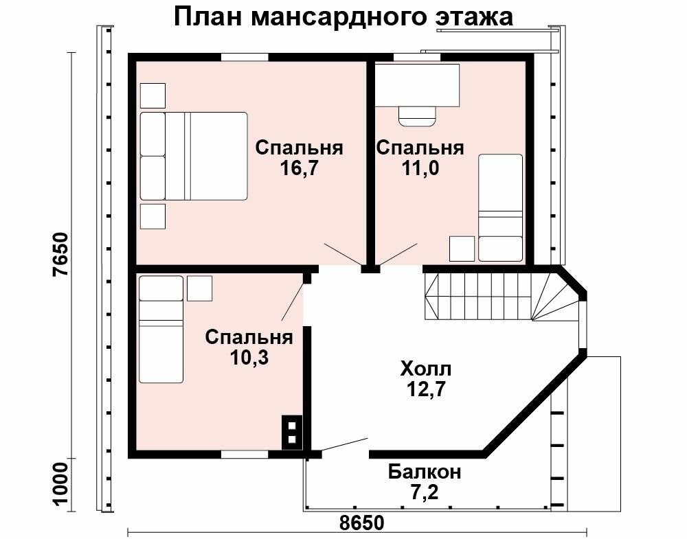 (110м2, 9х8м) Готовый проект дома из бруса с мансардой и котельной - AS-2188 - фотография № 4