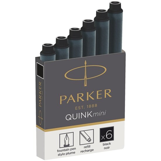 Картридж PARKER Cartridge Quink Mini для перьевых ручек, черные чернила, 6 шт