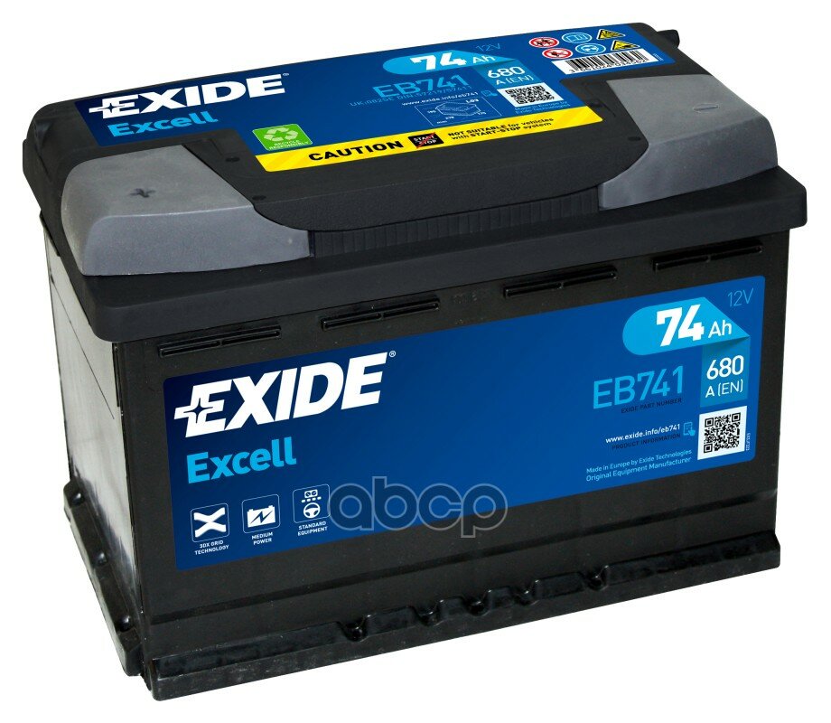 EXIDE EB741 АКБ EXIDE Excell 12V 74Ah 680A 278x175x190 /+-/