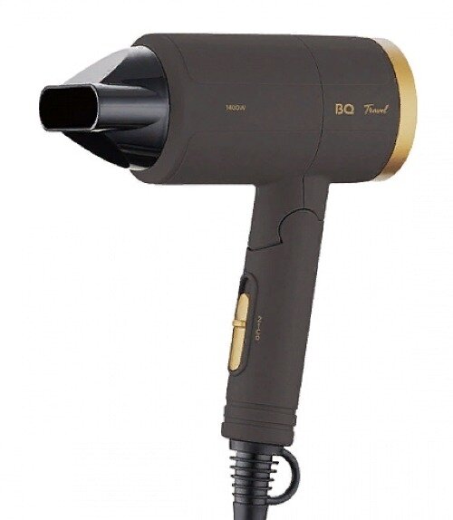 Фен для волос БиКью Travel Collection HD1212М с защитой от перегрева коричневый 2 температурных режима 2 мощности 1 насадка 1400Вт шнур 1.8м / для - фотография № 1