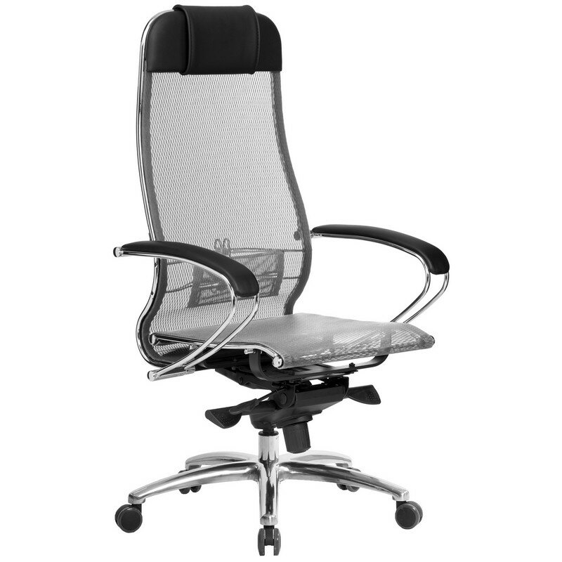 Кресло для руководителя Метта S-1.04 серое (искусственная кожа/сетка, хромированный металл)