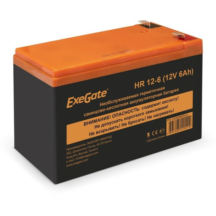 EXEGATE батареи EX288653RUS АКБ HR 12-6 12V 6Ah 1224W клеммы F2+F1-