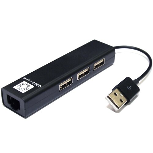 Сетевая карта RJ-45 5Bites UA2-45-06BK USB2.0 на LAN Ethernet кабель адаптер + хаб три порта - чёрный