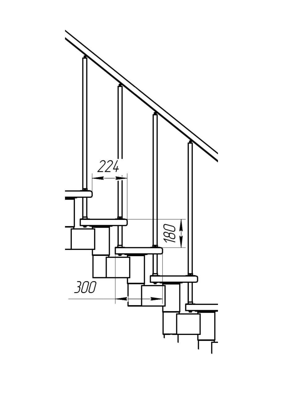 Модульная лестница Стандарт 180 (h 3060-3240, Серый, Сосна, Крашеная) - фотография № 2