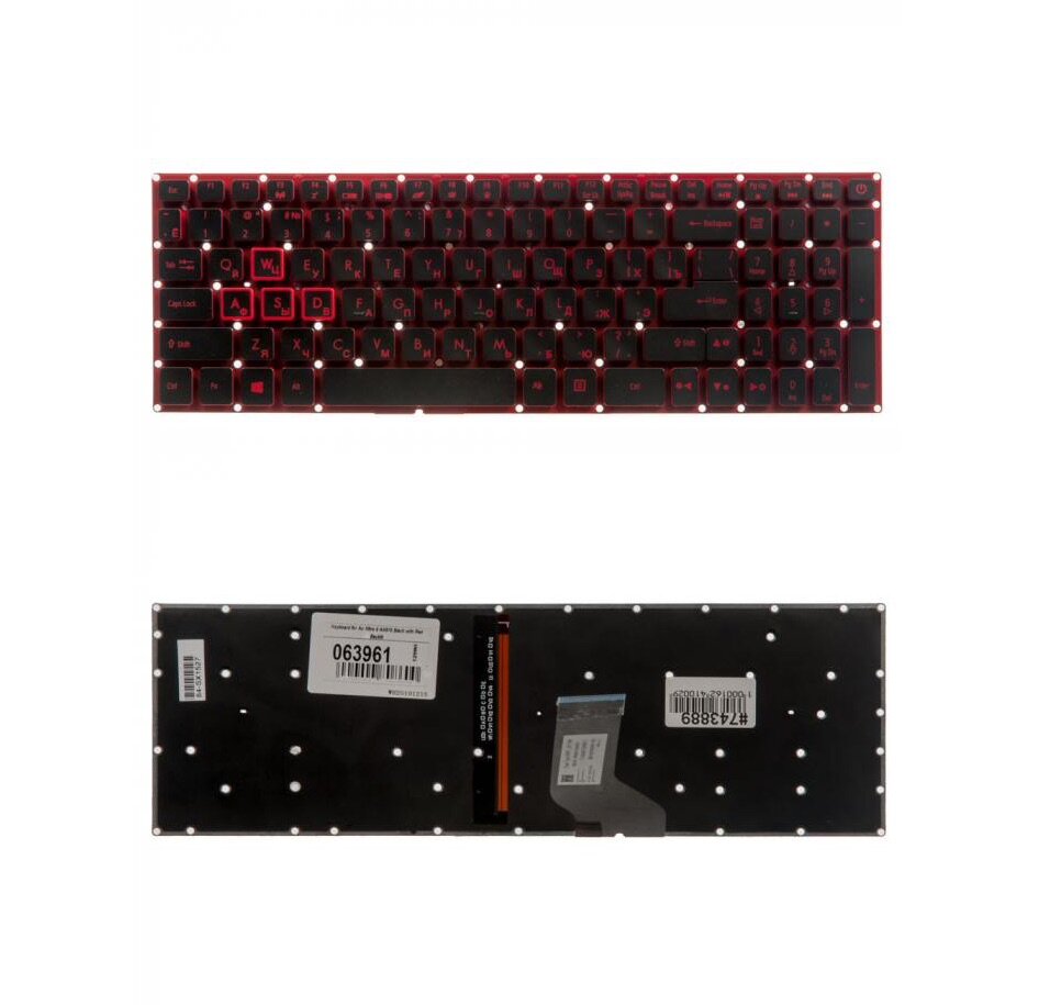 Keyboard / Клавиатура для ноутбука Acer Nitro 5 AN515, AN515-51, AN515-52, AN515-53 черная с красной подсветкой