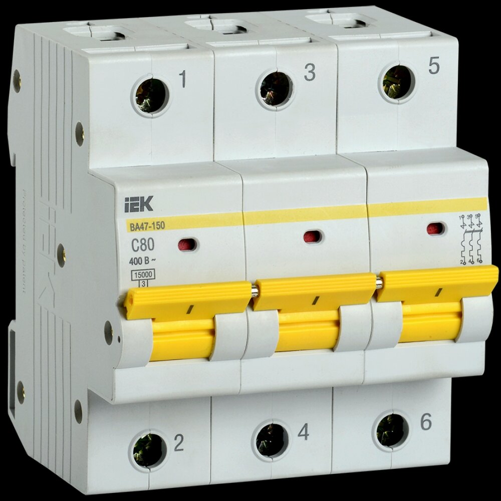 Автоматический выключатель ВА47-150 3Р 80А 15кА C IEK (арт. MVA50-3-080-C)