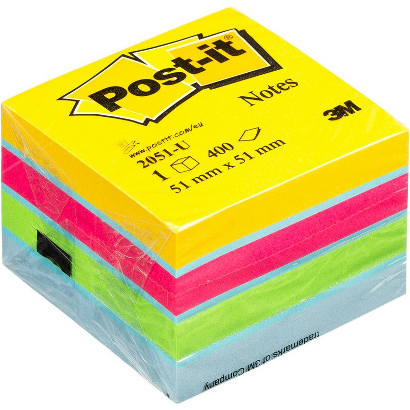 Стикеры Post-it Original 51х51 мм неоновые 5 цветов (1 блок, 400 листов) 7000033979 78508