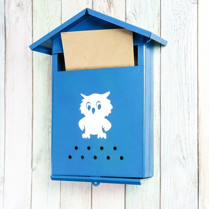 Ящик почтовый без замка (с петлёй), вертикальный, "Домик", синий - фотография № 2