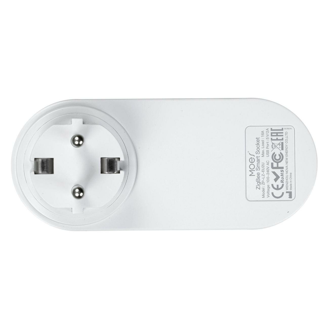 Розетка 1-пост. MOES Smart Socket ZP-LZ-EU2U, Zigbee, 110-240 В, 16А, белая - фото №2