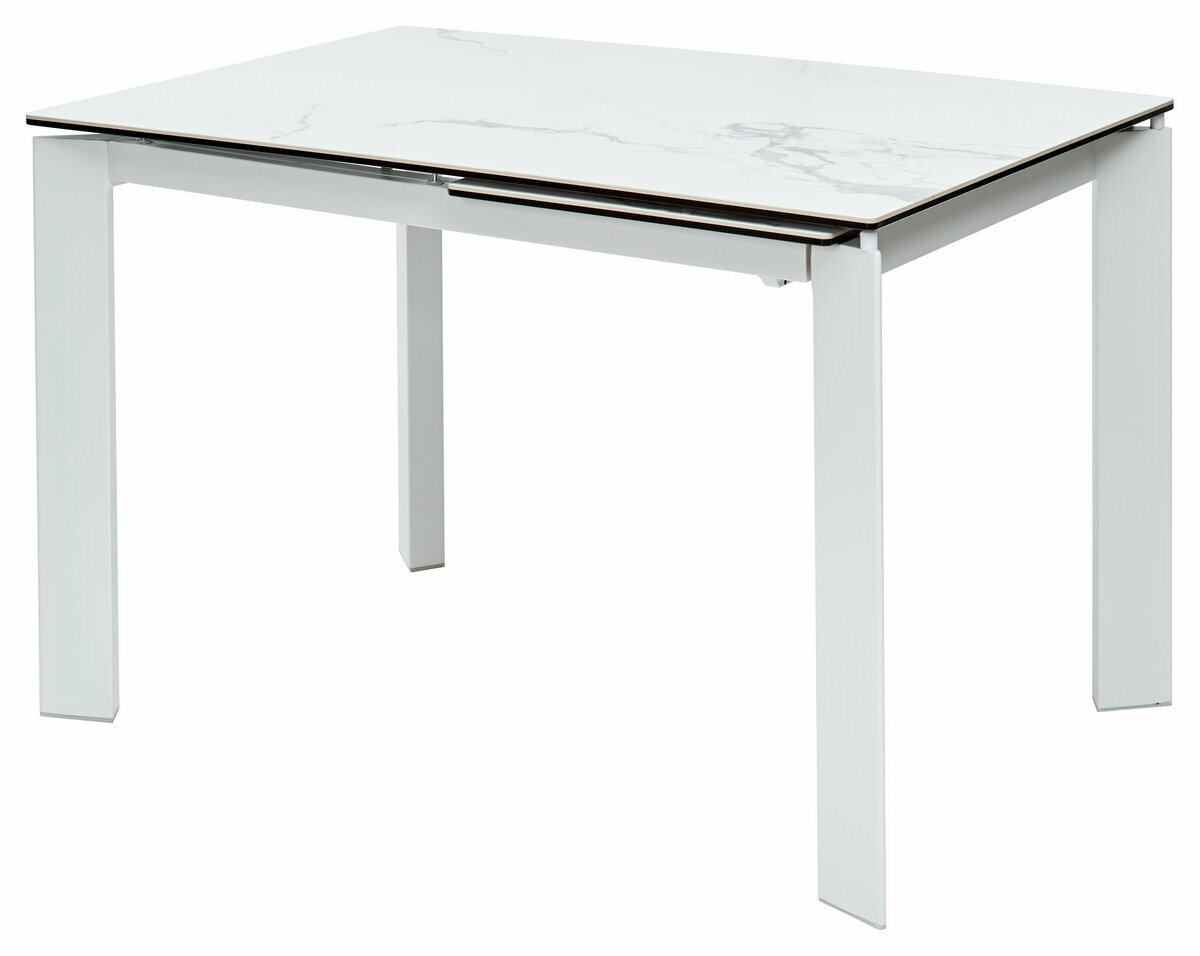 Кухонный-обеденный Стол CORNER прямоугольный раскладной-раздвижной 120 (+50) x 80 HIGH GLOSS STATUARIO Белый глянец керамика/ белый каркас . Ru-Stol