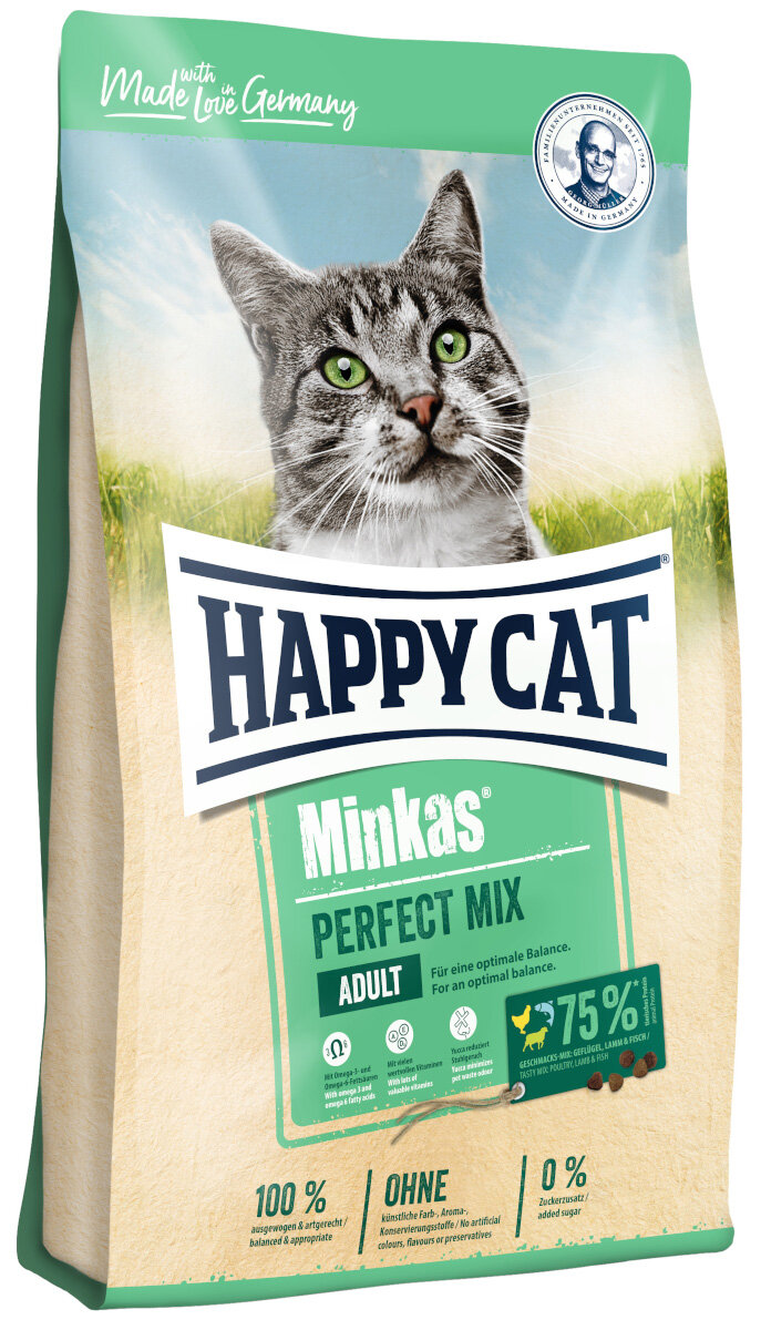 HAPPY CAT MINKAS PERFECT MIX для взрослых кошек с птицей, ягненком и рыбой (10 + 10 кг)