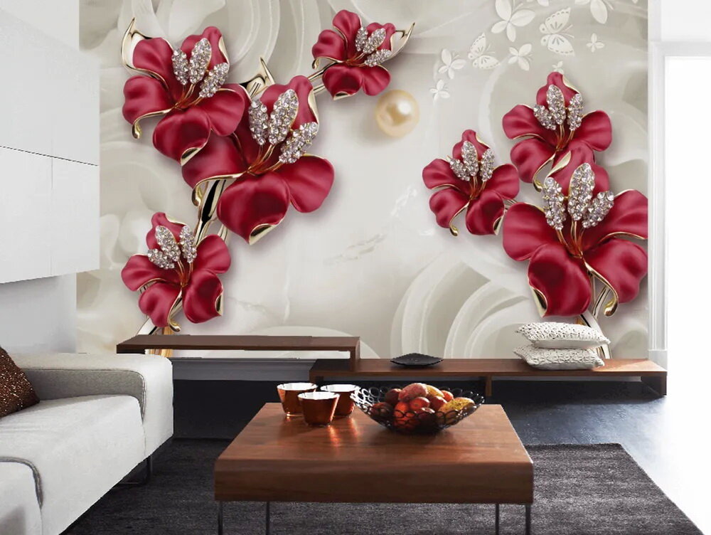 Фотообои на стену флизелиновые "3D Бордовые цветы" 270x270 см (ШхВ) - фотография № 5