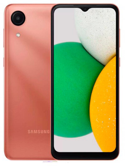 Cмартфон Samsung SM-A032F Galaxy A03 Core 32Gb 2Gb медный моноблок 3G 4G 2Sim 6.5" 720x1600 Android 11 Go edition 8Mpix 802.11 b/g/n GPS GSM900/1800 GSM1900 TouchSc microSD max1024Gb
