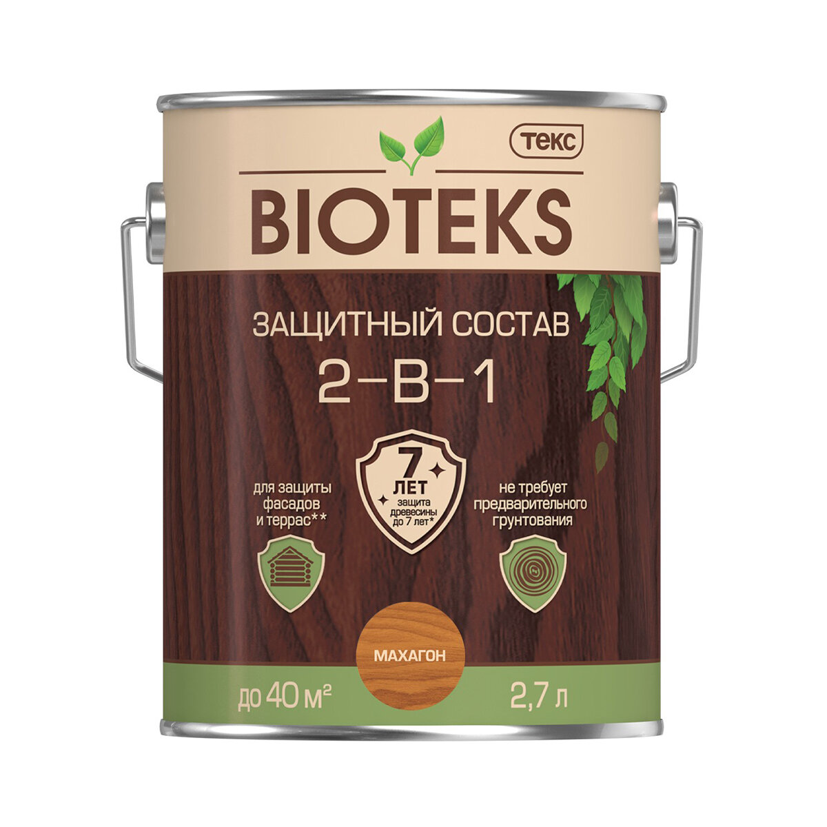 Защитный лессирующий состав для дерева Bioteks 2-в-1, 2,7 л, махагон