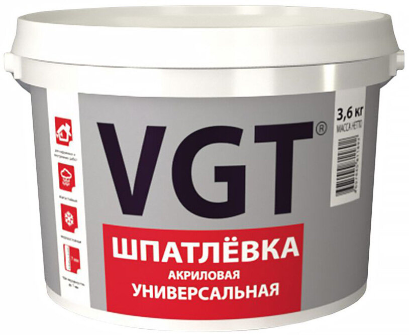 ВГТ шпатлевка универсальная акриловая (3,6кг) / VGT шпатлевка универсальная акриловая для наружных и внутренних работ (3,6кг)