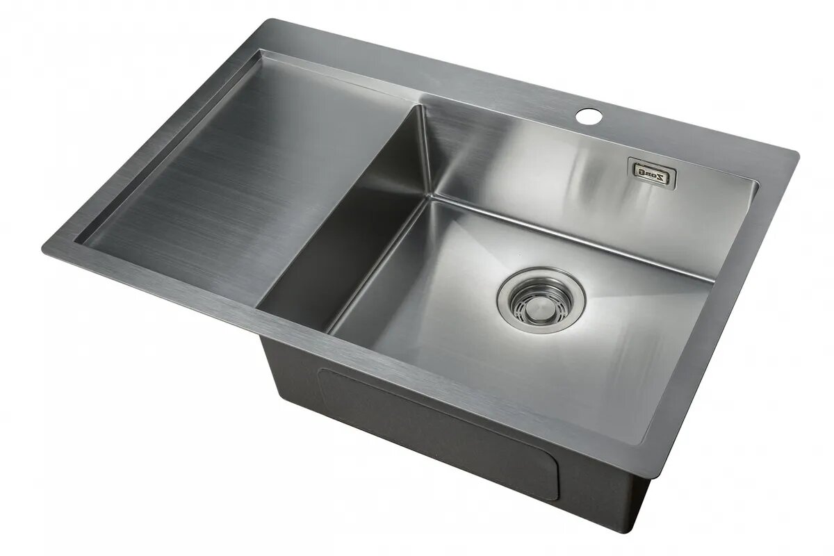 Кухонная мойка ZorG ZL R 780510-R чаша справа, крыло слева, нержавеющая сталь, с сифоном и решеткой, толщина 1,2 мм