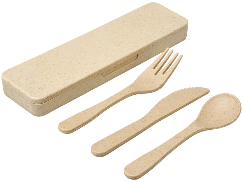 фото Набор столовых приборов Bamberg из бамбукового волокна, бежевый