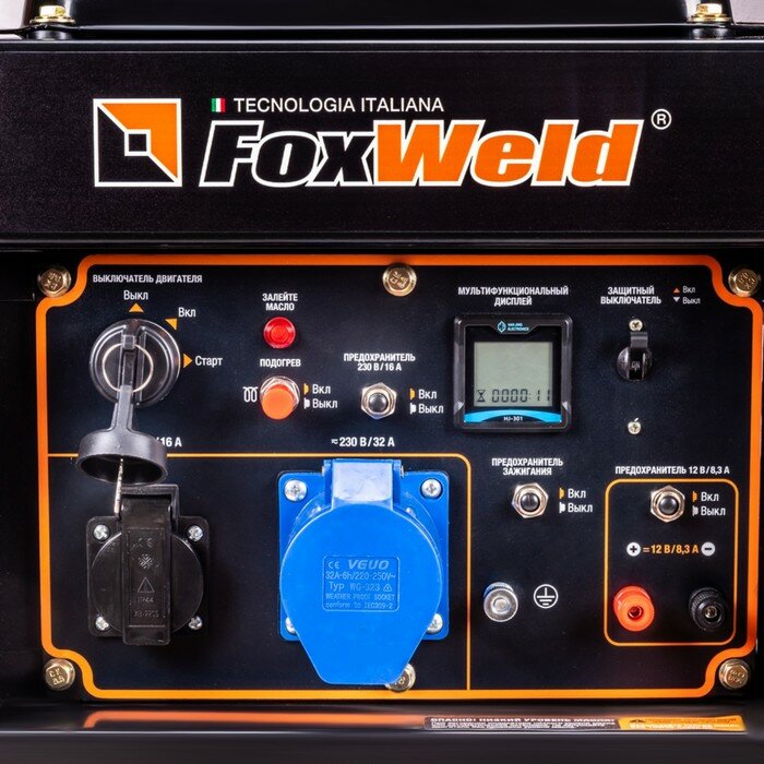 Генератор дизельный Foxweld D5500-1, 220 В, 5.5 кВт, 1ф, 1x16A + 1x32A, ручной/электростарт - фотография № 7
