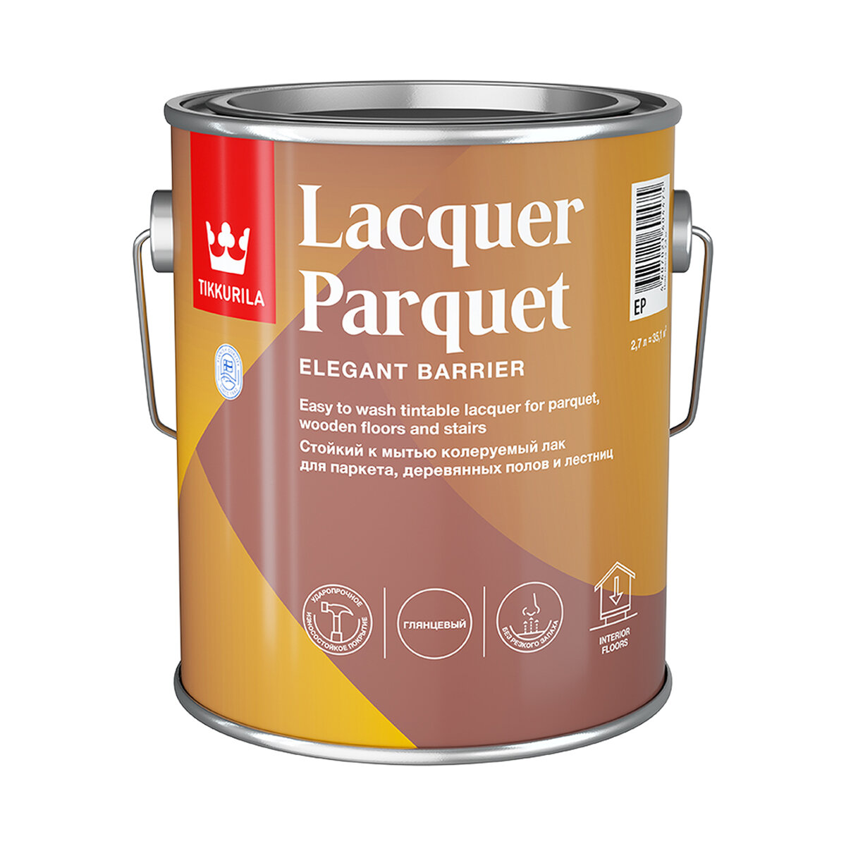 Лак паркетный глянцевый Lacquer Parquet (Лакер Паркет) TIKKURILA 2,7 л бесцветный (база EP)