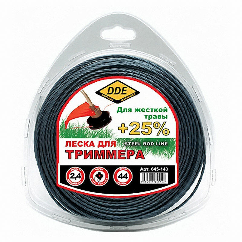 Леска для триммера DDE Steel Rod Line 2.4mm x 44m Light Blue-Red 645-143