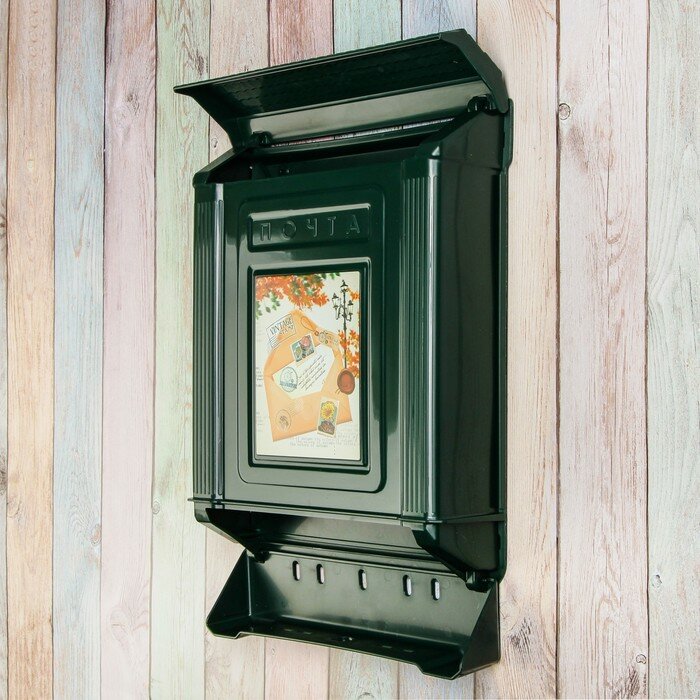 Ящик почтовый, пластиковый, «Декор», с замком, зелёный - фотография № 3