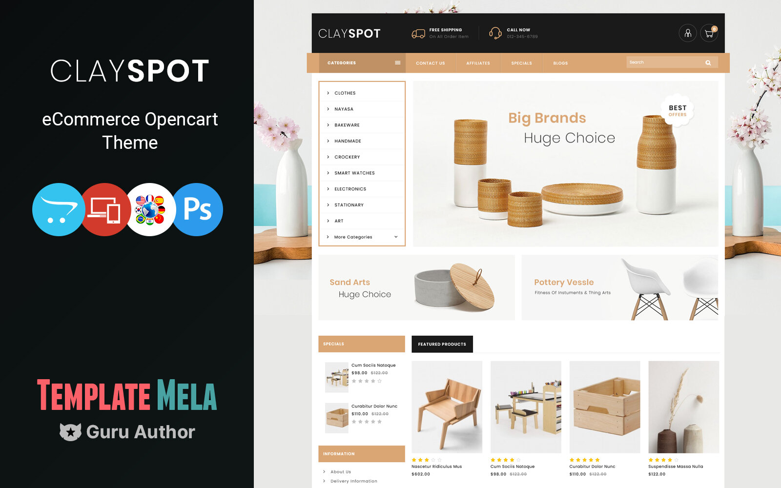 Шаблон OpenCart Clayspot - Home Decor Store Шаблон OpenCart