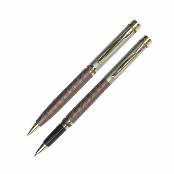 Набор PIERRE CARDIN (Пьер Карден) шариковая ручка и ручка-роллер корпус коричневый латунь PC0824BP/RP синий