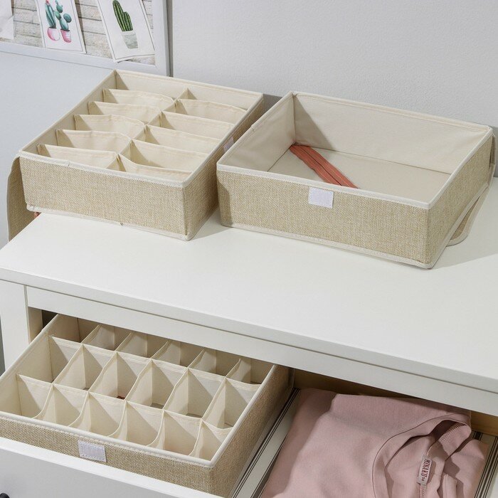 Набор органайзеров для хранения белья с крышкой «Пастель», 3 шт, 31,5×25×10 см, цвет бежевый - фотография № 2