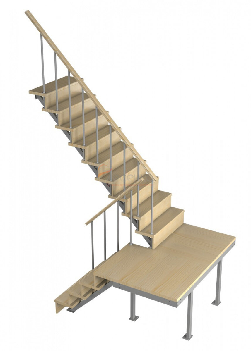 Комбинированная межэтажная лестница ЛЕС-06 Сосна с подступенкой