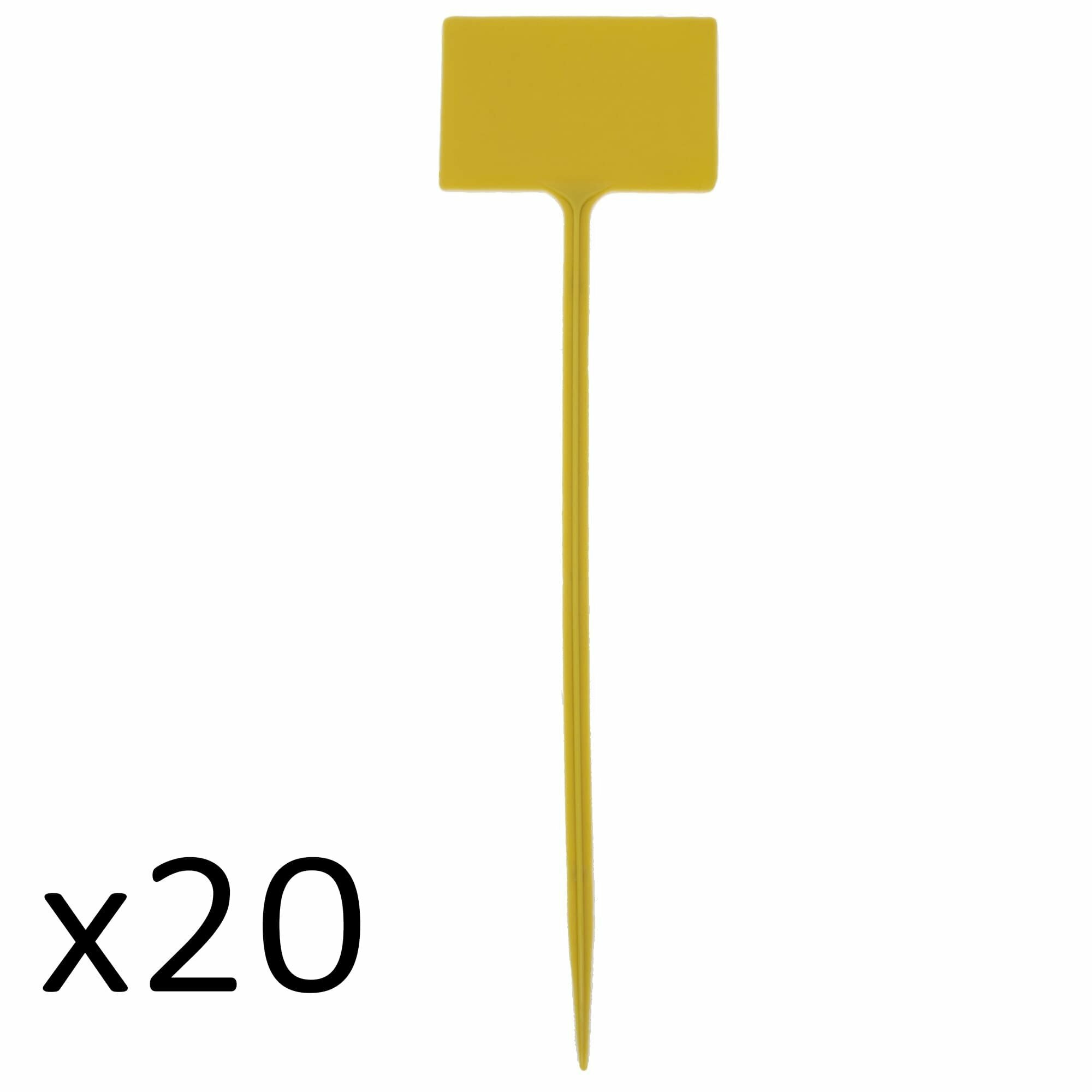 Набор садовых бирок 20 штук. Табличка садовая 90x60 мм для маркировки, h=33,5 см, желтый пластик